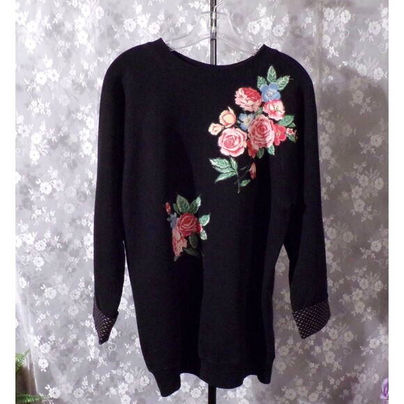 Vintage 90s Sweatshirt 1990s Floral Dark Romance New Wave Hipster Size Large - Picture 4 of 11
